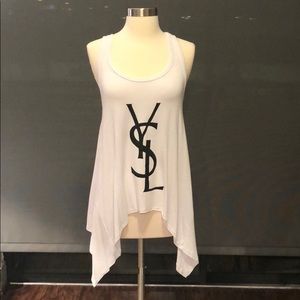 White YSL screen print tank beach cover up
